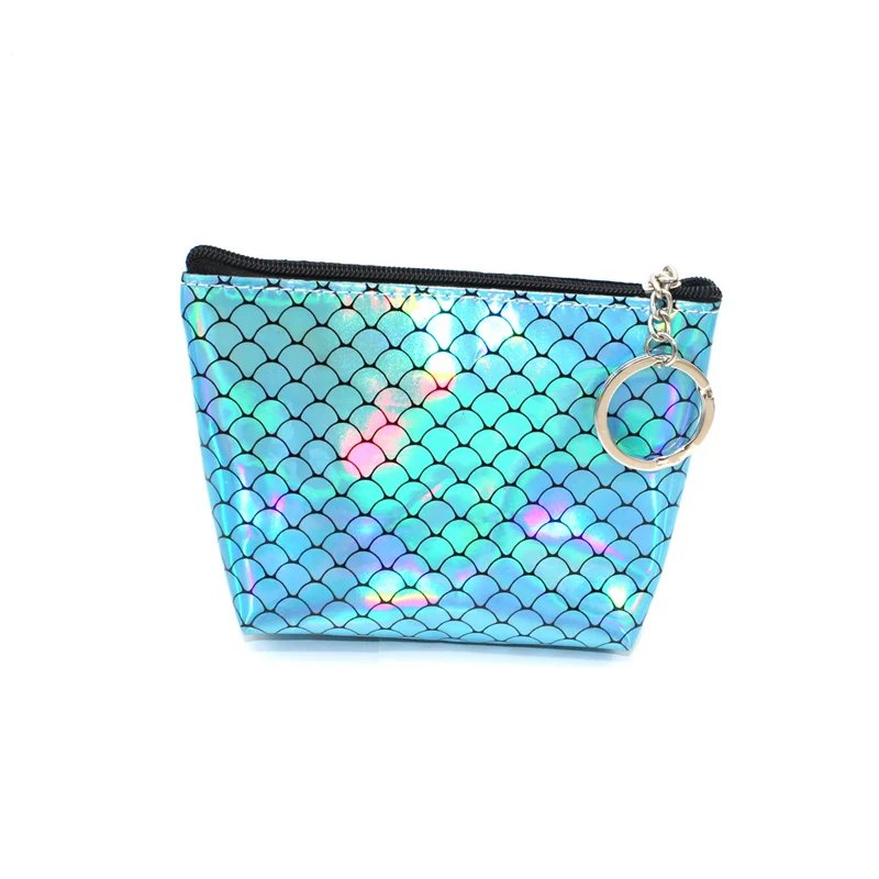 

New Fish Scale Zipper Coin Purse Clutch Bag Creative Student Short Card Holder Mermaid Laser PU Coin Purse, 4 colors