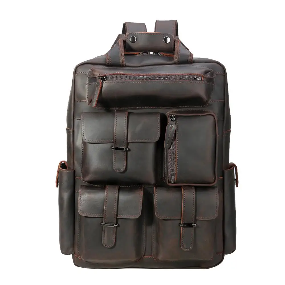 

TIDING Best Selling Vintage Mens Genuine Leather Bag 17 inch Laptop Backpack Large Capacity Traveling Backpack bag