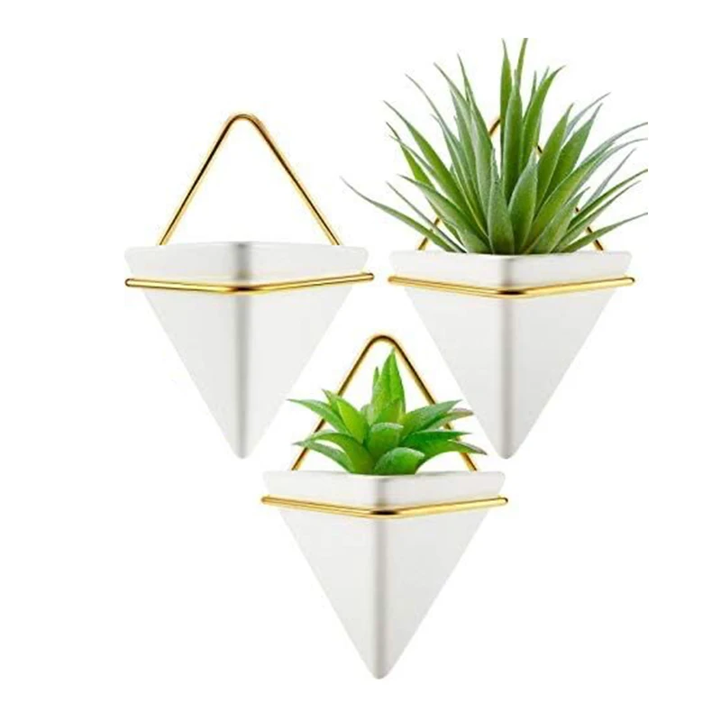 

jingqi wall hanging mounted garden decoration triangle modern small succulent plants flower pots, Gray, white, multicolor