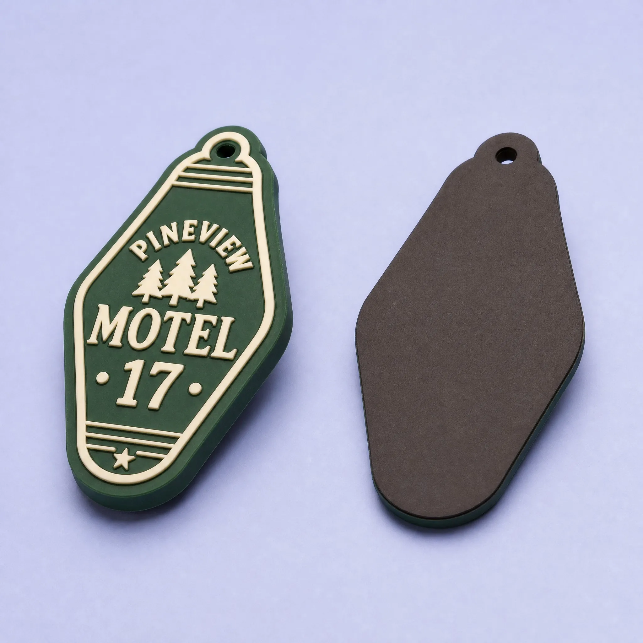 Front and Back View of Pineview Motel 17 Diamond Magnet with Full Rubber Magnet Backing