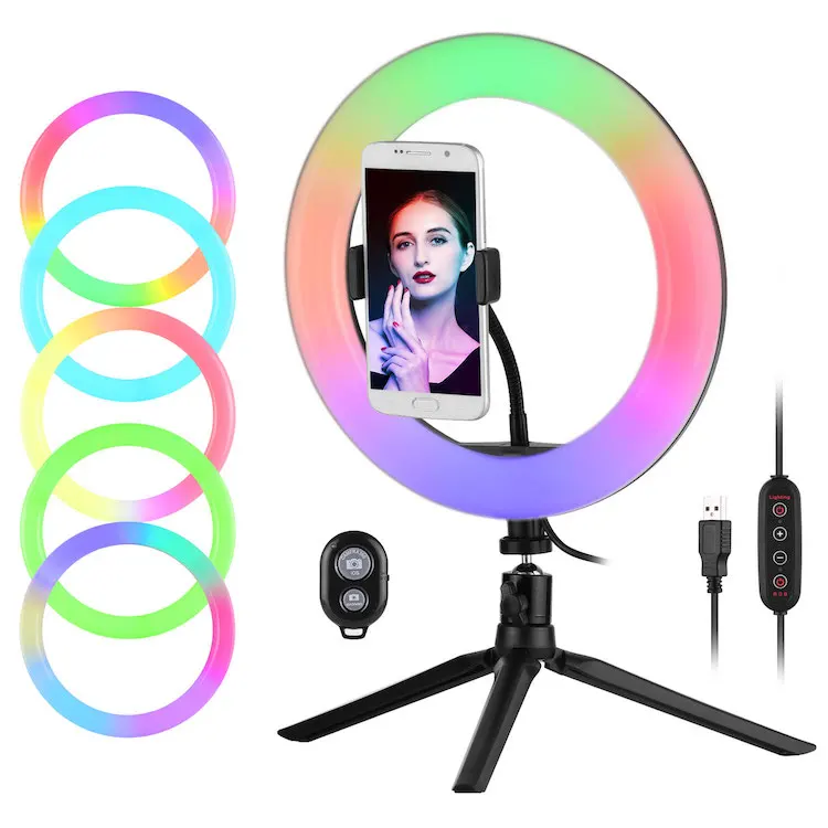 

MJ20 8 inch RGB Dimmable LED Lamp Selfie Photography Video Lights Color Changing Ring Light with Tripod Ball Head