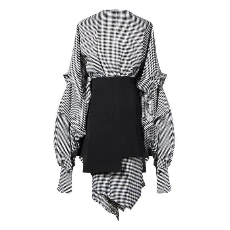 

2019 fashionable lady dress new sweet style irregular cut v-neck stylish dress long sleeve skirt add short skirt two-piece set
