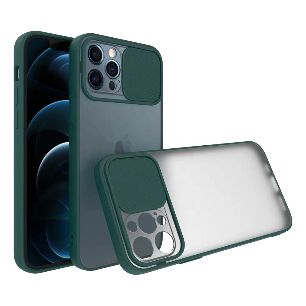 

Slide Camera Protect Matte Translucent Hard Plastic PC Mobile Phone Case Cover for Apple iPhone 12 Pro 11 Max XS XR X 8 Plus 7 6