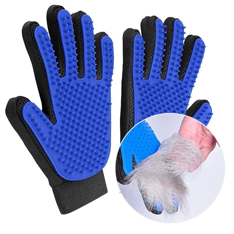 

Pet Hair Remover Pet Cleaning Brush Rubber Five Fingers Pet Gentle Deshedding Brush Gloves, Pink/blue