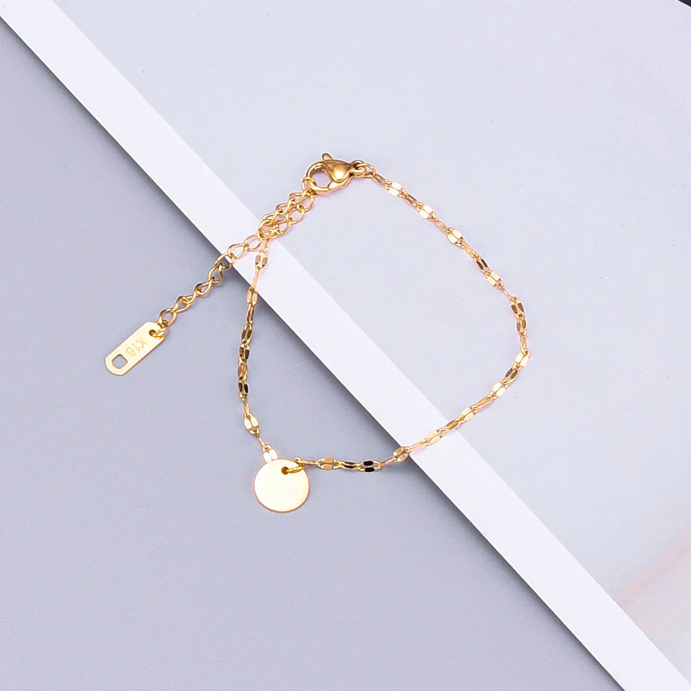 

Minimalist women fashion tobillera disc pendant dangle 18k gold plated foot jewelry stainless steel anklet bracelet, Gold/rose gold