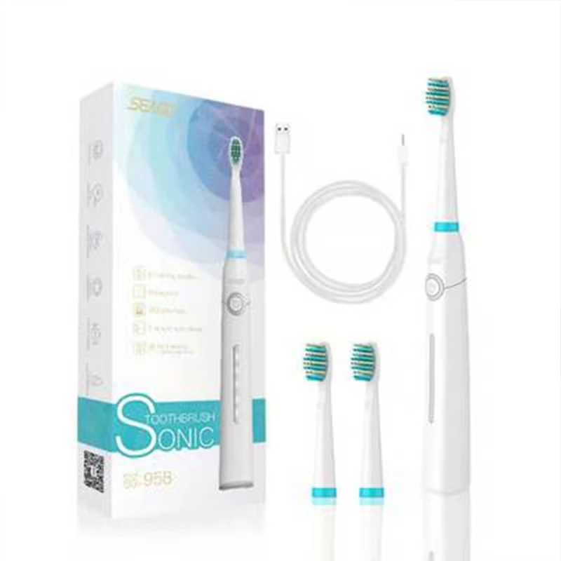 

Ultrasonic electric toothbrush, with 3 brush heads, USB charging, 5 gears modes, 958 vibrations/min, IPX7 waterproof