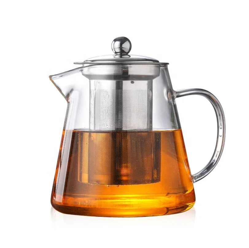 

Chinese Wholesale Cheap New Design Antique High Quality High Borosilicate Pyres Large Clear Glass tea pot with infuser
