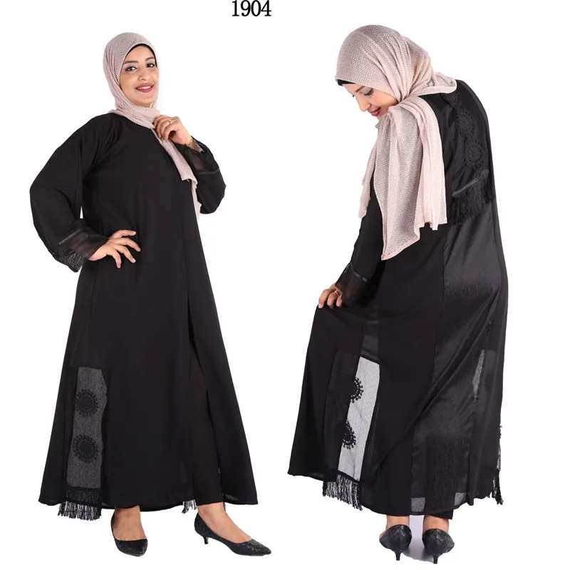 

2021 Latest New Designs Embroidery Cardigan Islamic Clothing Fashion Front Open Kimono Arabic Style Dubai Muslim Abaya, Black/customized