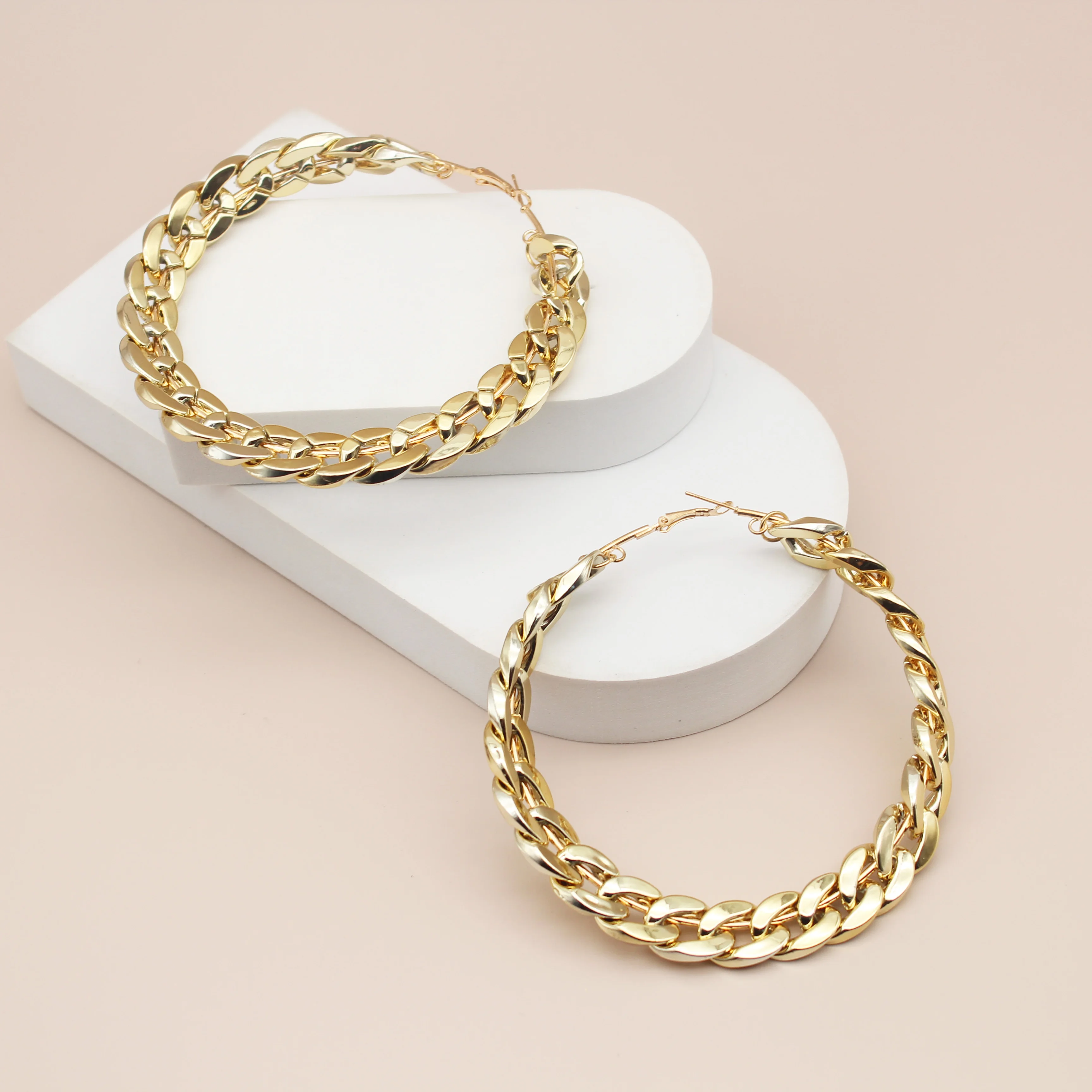 

Jachon Gold Silver Link Chain Circle Hoop Earrings Large Cuban Link Chain Hoop Earrings