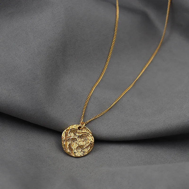 

European Fashion Ins Irregular Round Disc Pendant Necklace Gold Silver Color Round Necklace for Women Girls