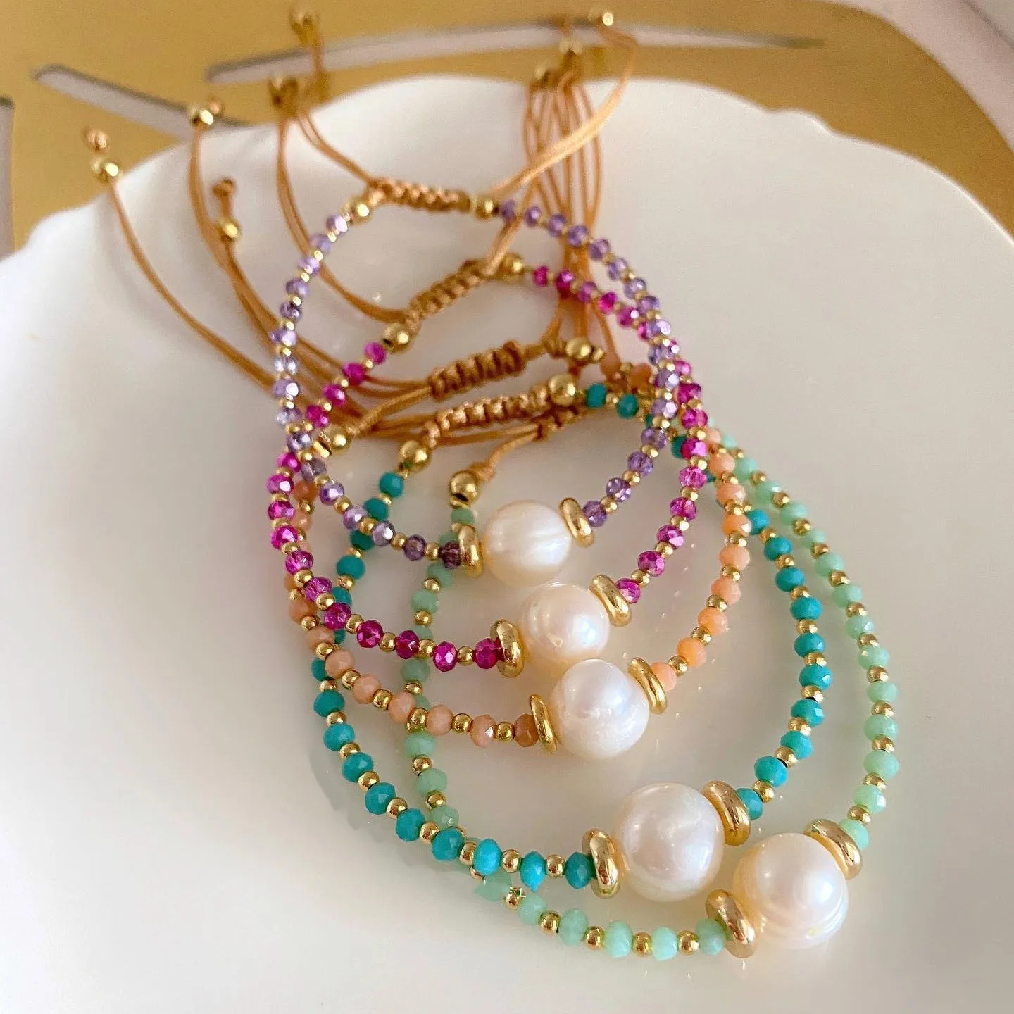 KKBEAD Natural Freshwater Pearl Bead Bracelet Jewelry Adjustable Rope Crystal Bracelet