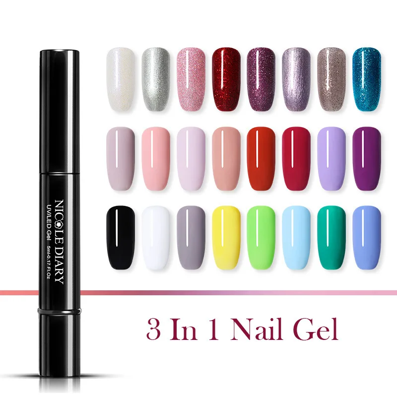 74 Colors 3 In 1 One Step Uv Gel Soak Off Uv Gel Polish Nail Art Gel Varnish Nail Polish Pen