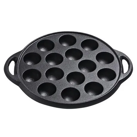 

High quality Non-stick 15 hole two handle Skillet Whole body Disa cake pan mini egg Cast Iron Fry Pans, Black