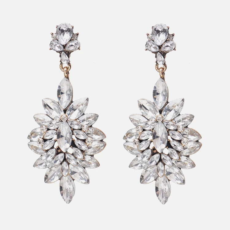 

Fashion High Quality Silver Color Statement Flower Dangle Earring Jewelry with CZ Zircon Crystal Ear Stud for Women Wedding Gift