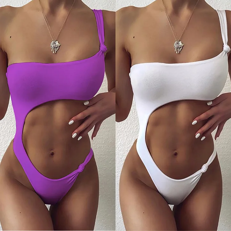 

Women One Piece Swimwear Woman Asymmetrical Cut Out Swimsuit Sexy Swimwear 2020 for Women Adults 2 Pieces Spandex / Polyester