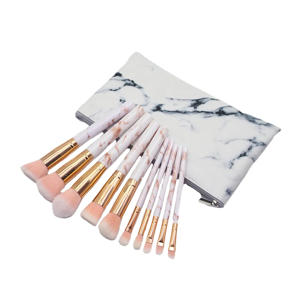 

10pcs Private Label Powder Foundation Eye Shadow Eyebrow with professional high quality eco friendly makeup brush set