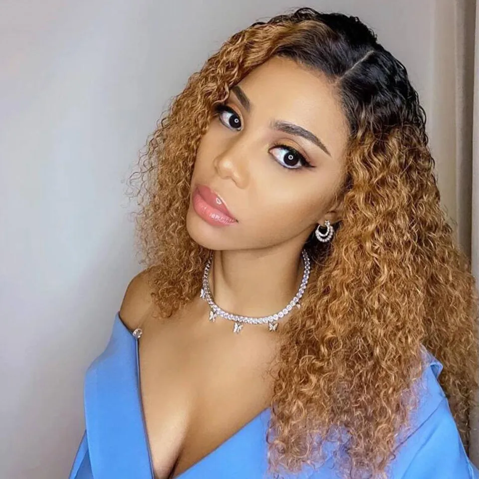 

Pre-Plucked 2 Tone 1B/30 Lace Front Wigs Cuticles Aligned 100% Human Kinky Curly Hair Wigs For Women