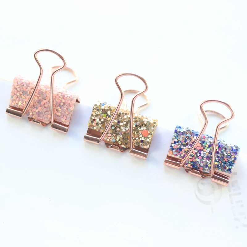 
New cute Korean kawaii sequins metal office school binder clips set stationery supplies 8 pcs 