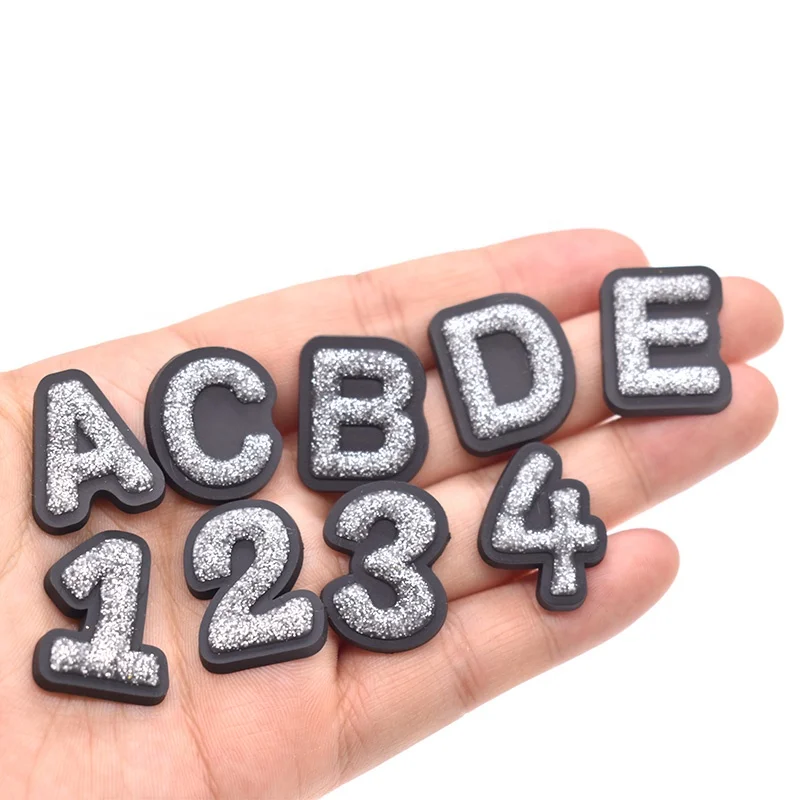 

Glitter letter croc charms English numbers bling shoe decorations pvc charms for adults sandals, As picture