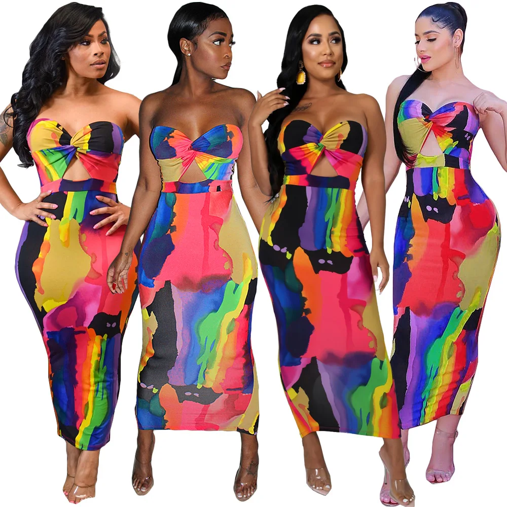 

2021 summer tie dye sexy dresses women casual summer printed maxi casual dresses, Solid