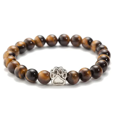

Tiger Eye Stone Bead Dog Footprint Stretchable Bracelet Natural Stone Bracelet, As photo show