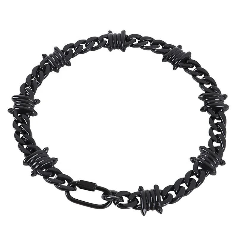 

Black Acrylic Spike Chain Thorns Barbed Necklace For Men Hip Hop Barb Wire Long Choker Necklace 2024 Men's Jewelry Wholesale