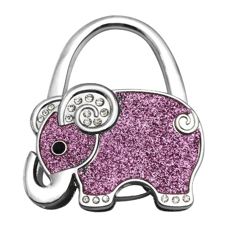 

Promotional Metal Gifts Elephant Metal Purse Hanger Bag Hanger Lady Folding Handbag Bag Purse Hook Table Hanger Handbag Hook, Silver