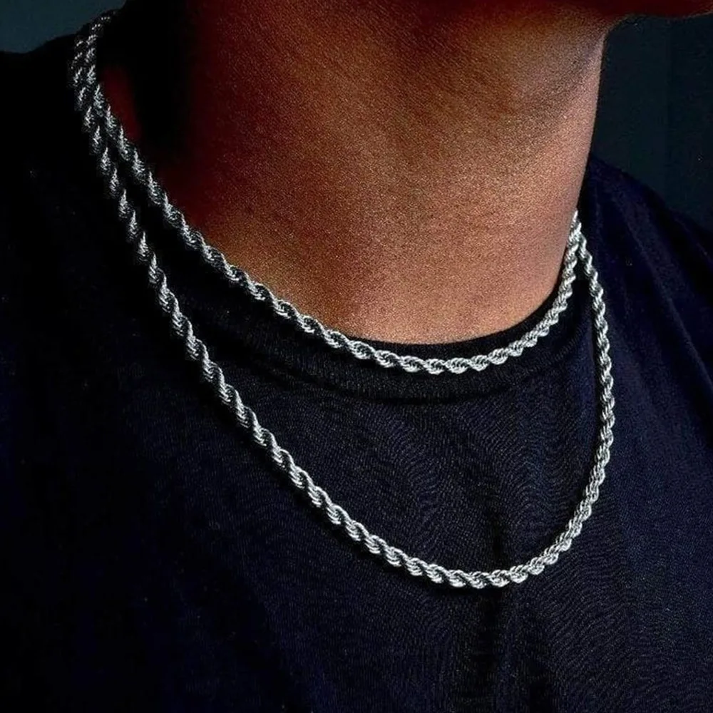 

Wholesale Customized 18K Gold Black Plated Stainless Steel Twisted Rope Chain Necklace for Men