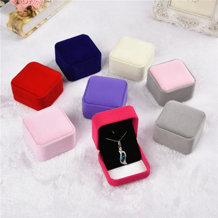 

Pendant Box Square Wedding Velvet Earrings Ring Box Jewelry Display Case Gift boxes Amazing Storage Foldable Case
