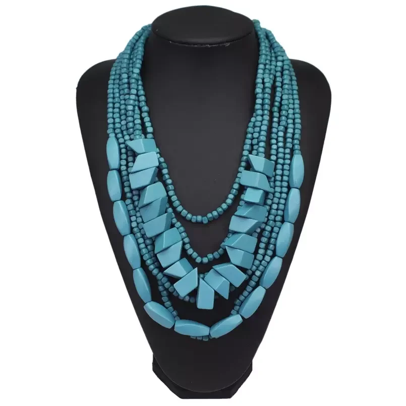 Bocar Statement 3 Strand Turquoise Colorful Chunky Necklace for Women Gifts 