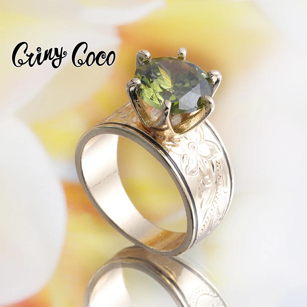

Cring CoCo New Crystal Gold Plated Zircon Green Red Black Polynesian Rings Hawaiian jewelry wholesale, Gold color