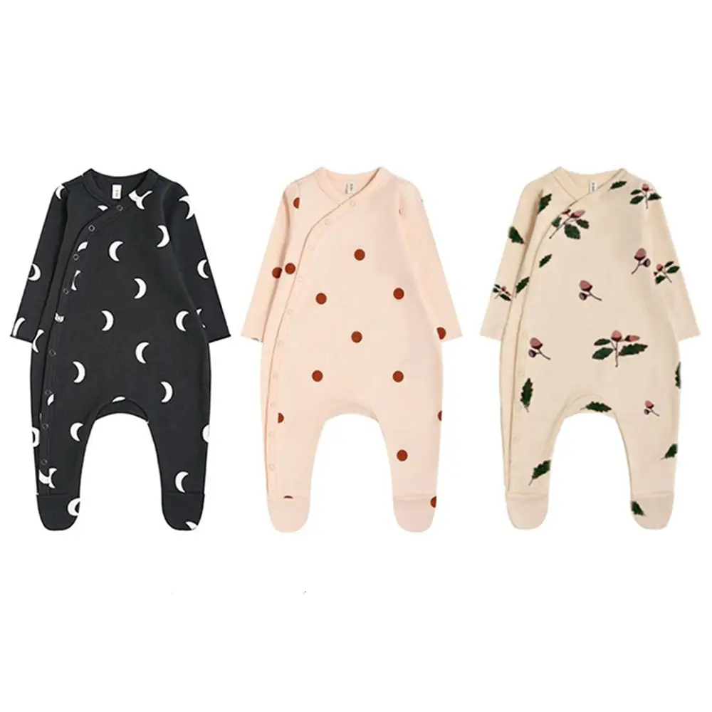 

With buttons baby boy's and girls' footie rompers toddlers long sleeve bodysuits infants printed cotton jumpsuits