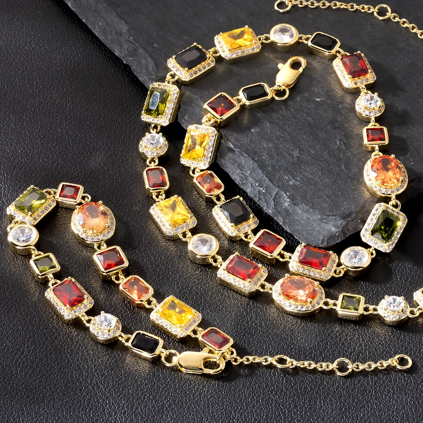 Multi Color Gemstone Beaded Necklace Rainbow Motley Choker Women Jewelry Zirconia Tennis 18K Gold Colorful Gem Stone Men Chain