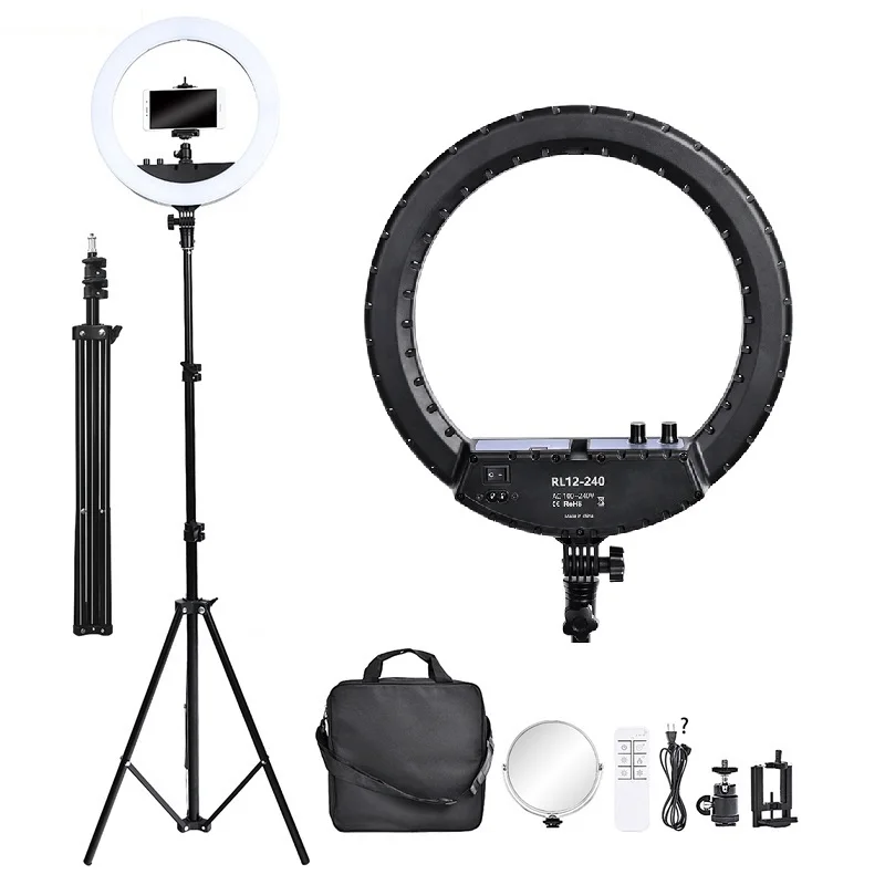 

FOSOTO RL12-240 12 inches Photographic Lighting Dimmable 3200K 5600K CRI90 30W USB Annular LED Ring Light Lamp for YouTube Video, Black