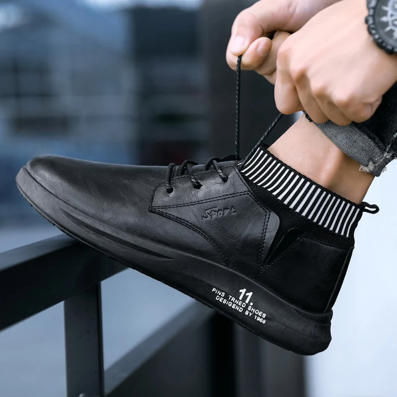 

Fashion men's breathable leather flat shoes Pu upper shoes cheap wholesale