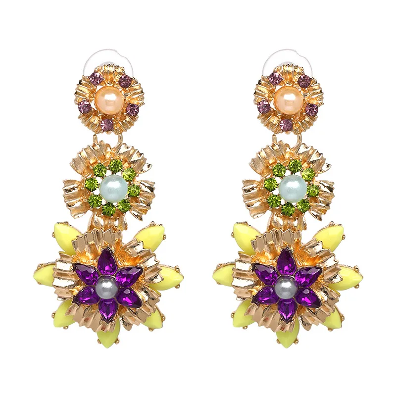 

Handmade Crystal Resin Bead Flower Drop Earrings Dangle Earrings for Women Fashion Jewelry, Red, purple