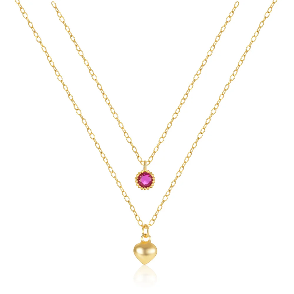 Fashion Jewelry Necklace 925 Sterling Silver Heart Pendant Necklace Round Zircon Double Layer Gold Plated Necklace Women