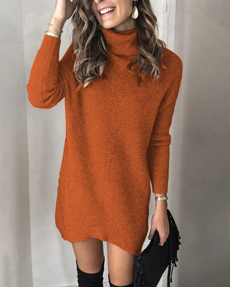 2020 Autumn Winter Turtleneck Sweater Full Sleeve Lady Sweater Dresses Temperament Oversized Hoodie Plus Size