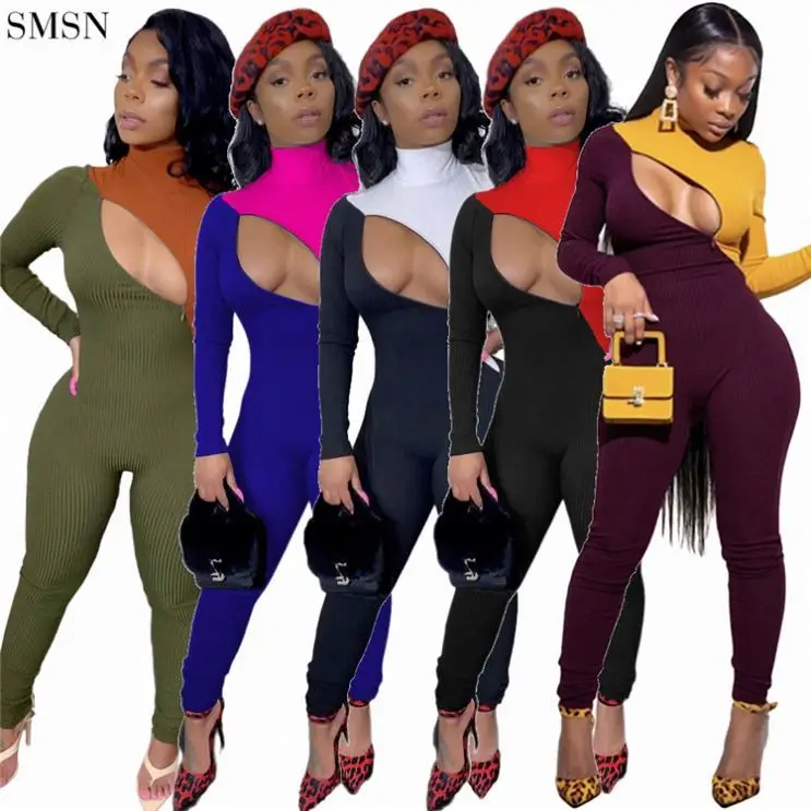 

BEAUTY Good Quality Long Sleeve Patchwork Hollow Out Sexy Bodycon One Piece Jumpsuits Women Jumpsuits And Rompers