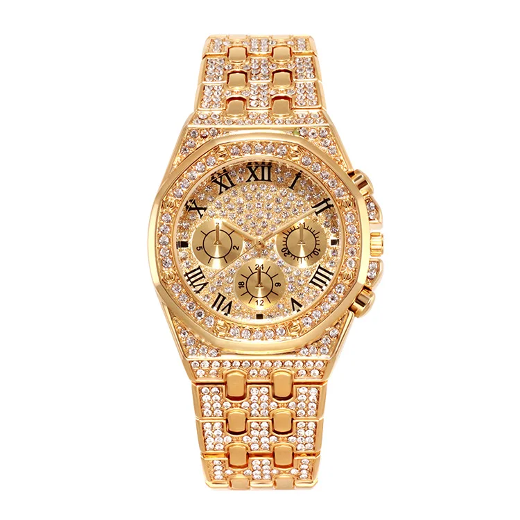 

Explosions High-end Large Dial Full Diamond Gypsophila Three-eye Set Diamond Waterproof Quartz Watch Shiny Watch