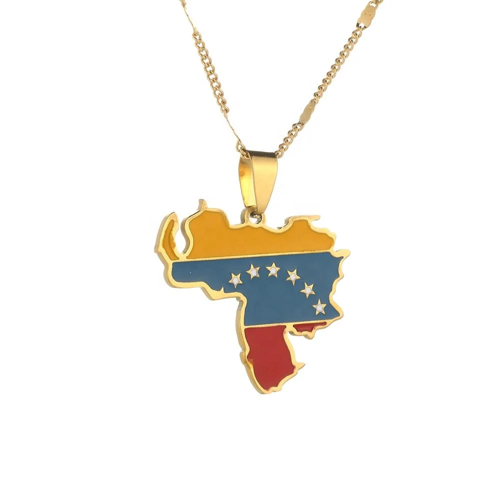 

Stainless Steel Trendy Venezuela Map Flag Pendant Necklace Venezuelan Charm Jewelry