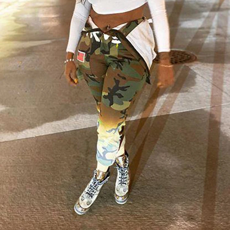 

Streetwear Woman Fashion Plus Size Trousers Camouflage Clothing Ladies Overalls Suspender Camo Cargo Pants for Women 2021 -PT, Green