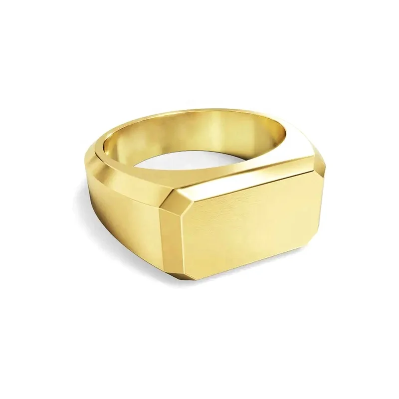 

Milskye high quality custom jewelry 18K gold plated brass classic unisex geometry signet men ring