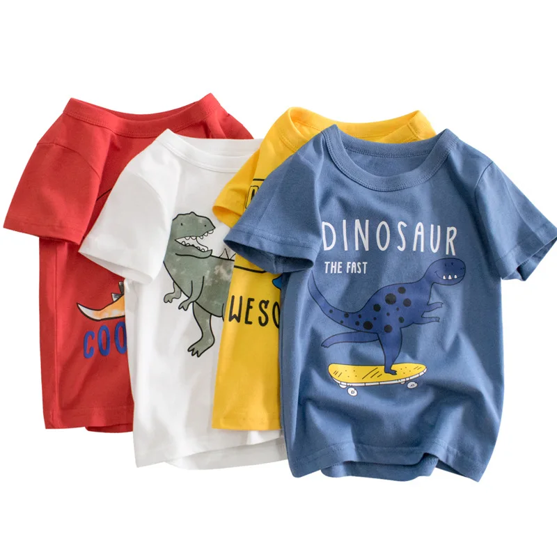 

Wholesale 2021 summer fashion children clothes cartoon dinosaur printed kids tops 100% cotton little boy short sleeve t shirts