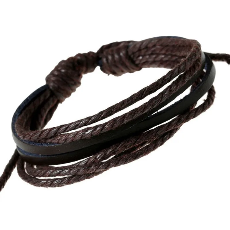 

Hot Sale European Style Multiple Rows Plaited Leather And Wax Cord Retro Bracelet for Unisex Wholesale