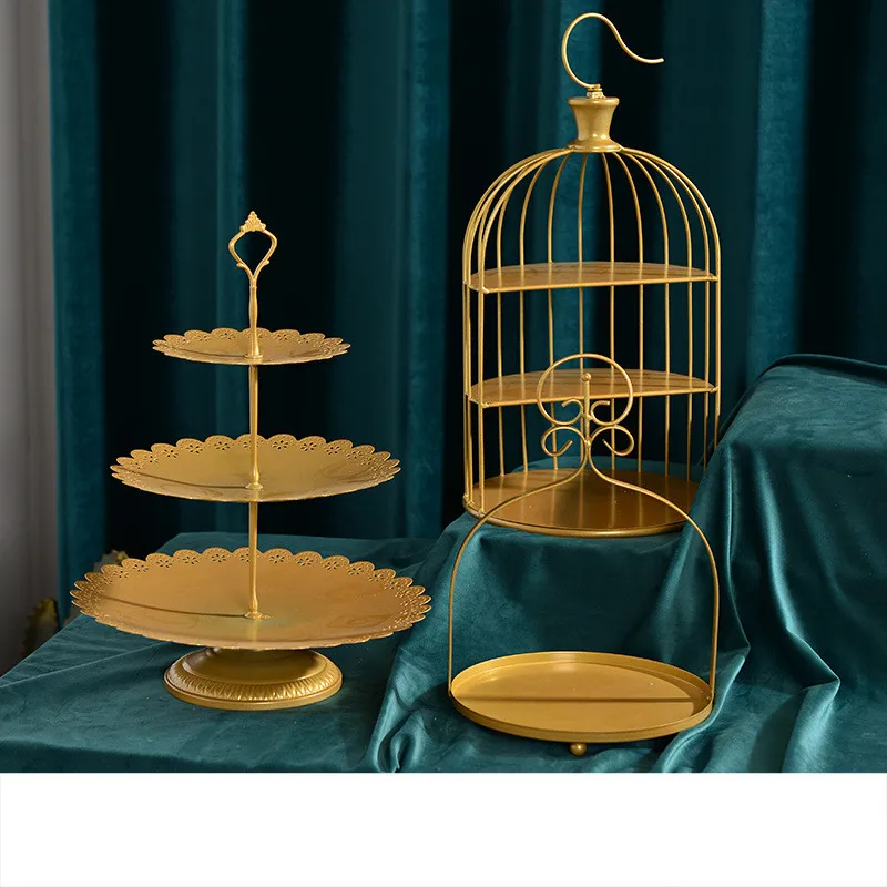 

Gold Iron jewelry rack multi layer storage rack Antique Round Metal Cake Stands Cupcake Display Holders Nordic ins fruit plate, Customized color