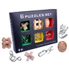 6Pcs IQ Brain Teaser Set Metal Puzzle Wooden KongMing Lock for Children Adults Intellectual Game