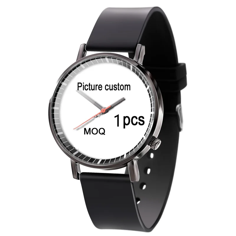 

Low MOQ 1 pcs custom pictures logo words dial quartz watch for personalized gift