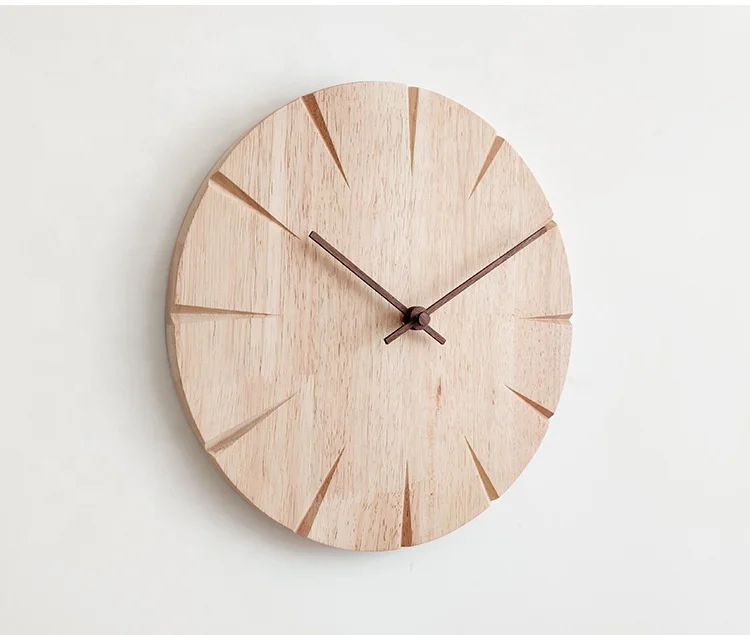 

Nordic Minimalist Creativity Wall Clock Home Decor Punch-Free Rubber Wood Wooden Clock Home Living Room 3d Diy Wall Clock