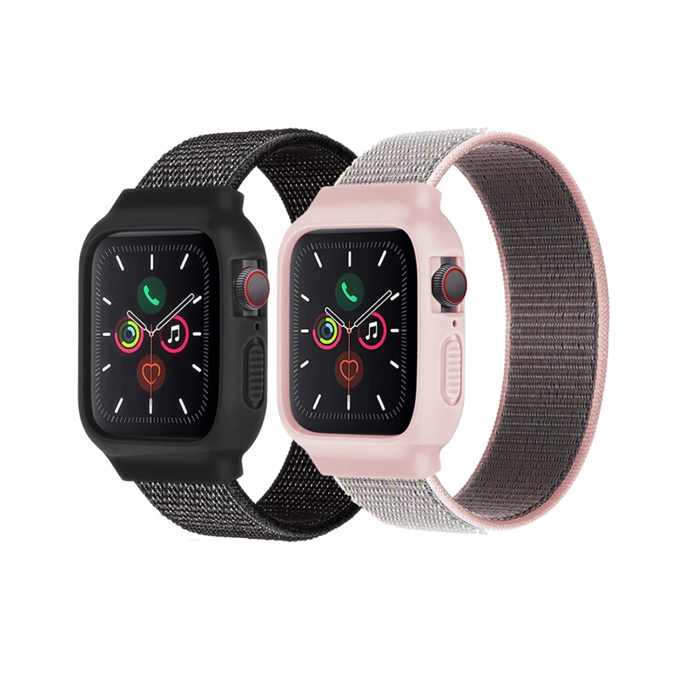 

Sport Solo Loop Nylon Watch Band for Apple Watch 40mm 44mm Strap With Protector Case